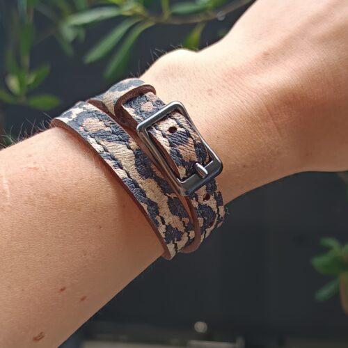 bracelet cuir léopard double tour