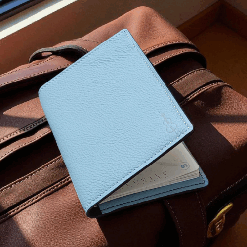 Protège passeport en cuir bleu